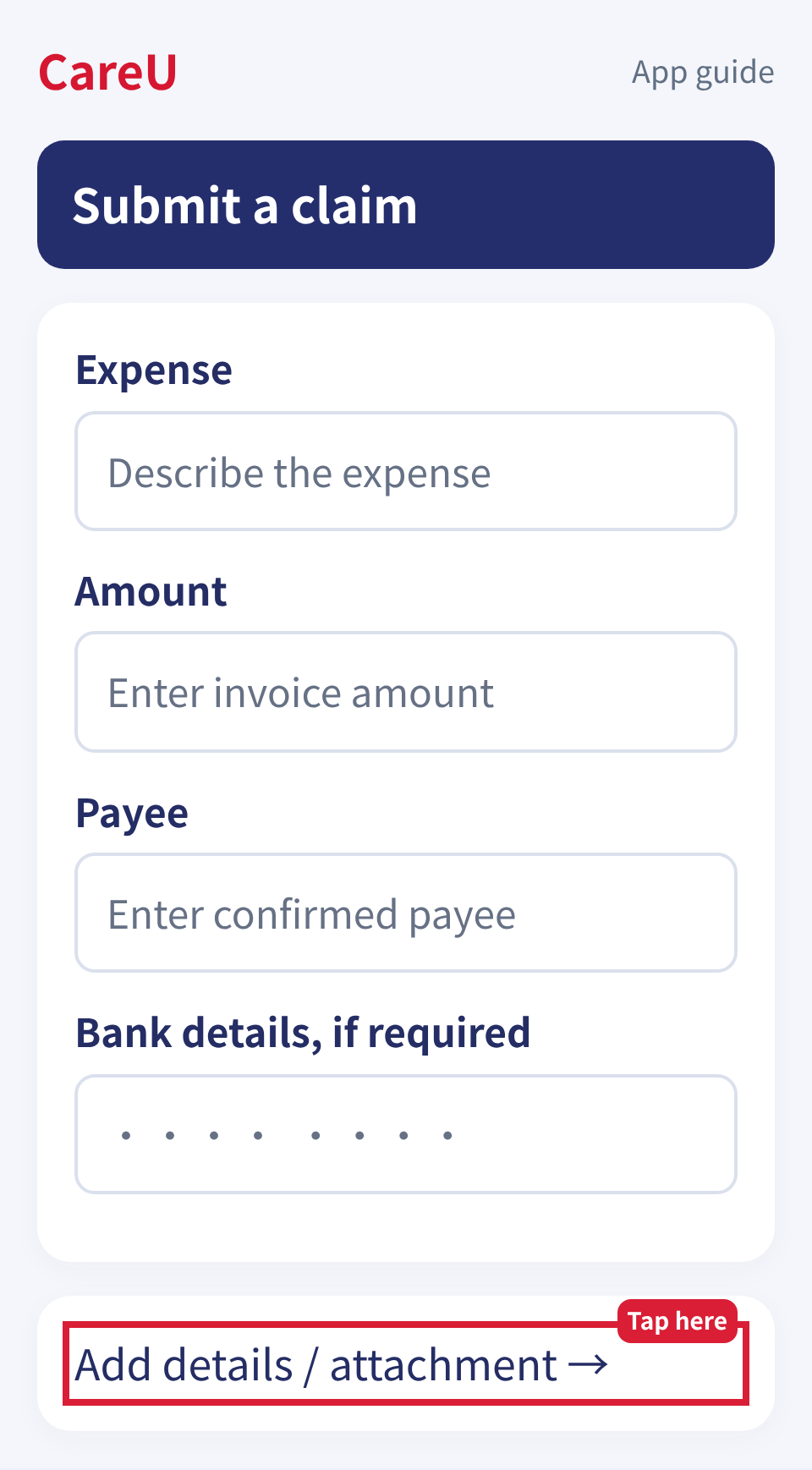 Fill in the required claim fields.