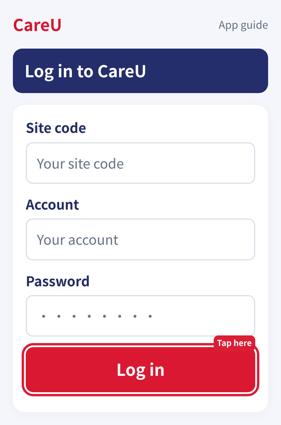 Enter your own account details and select Log in.