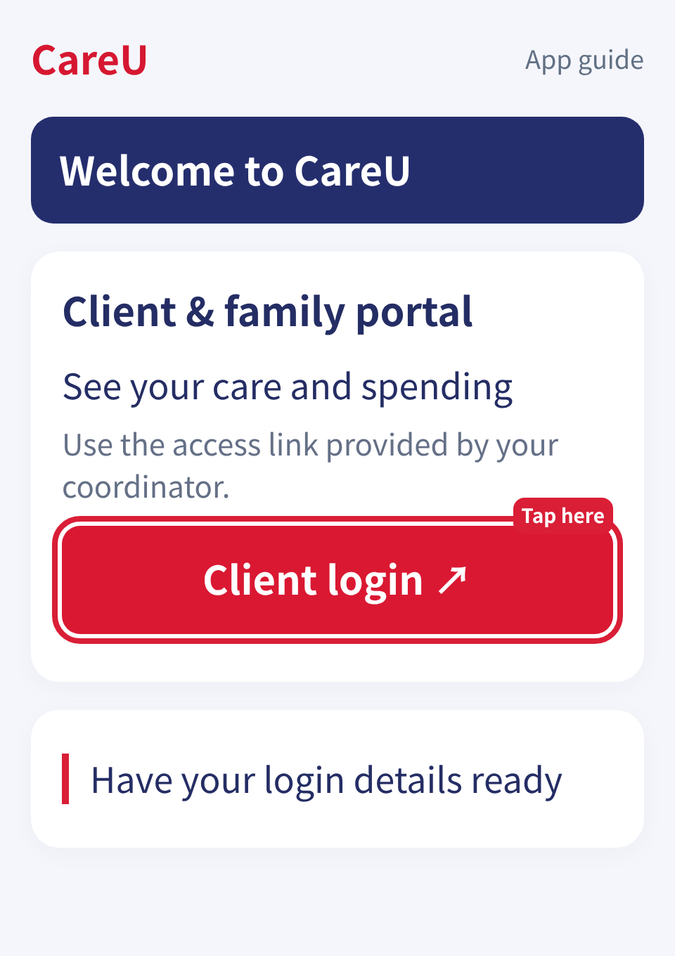 Choose Client login to open your portal.