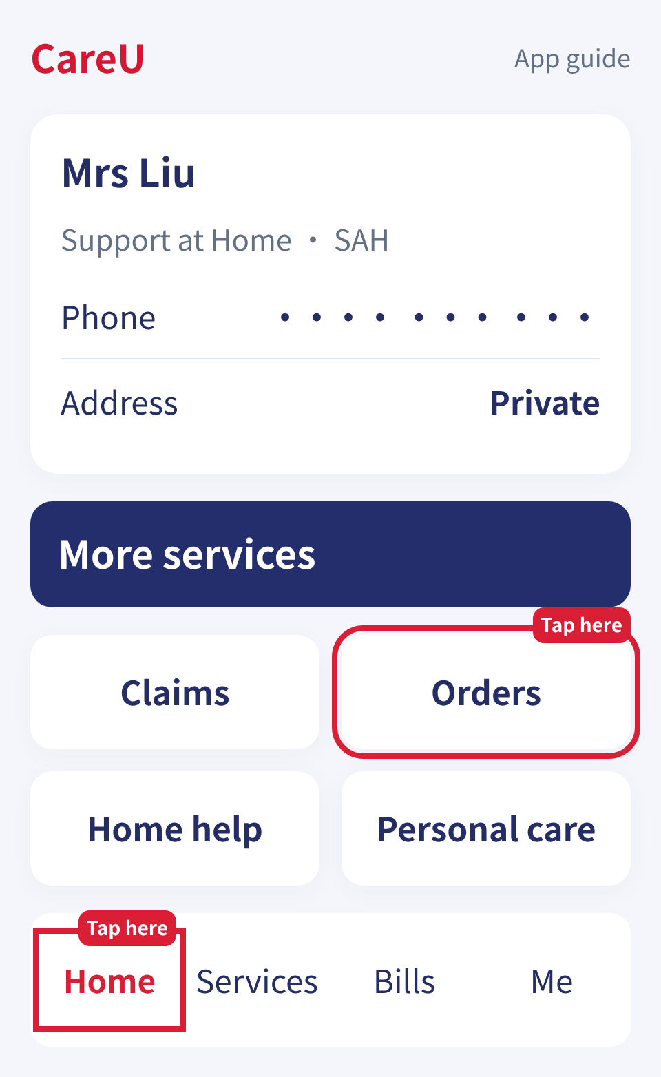 Open Orders from the home screen.